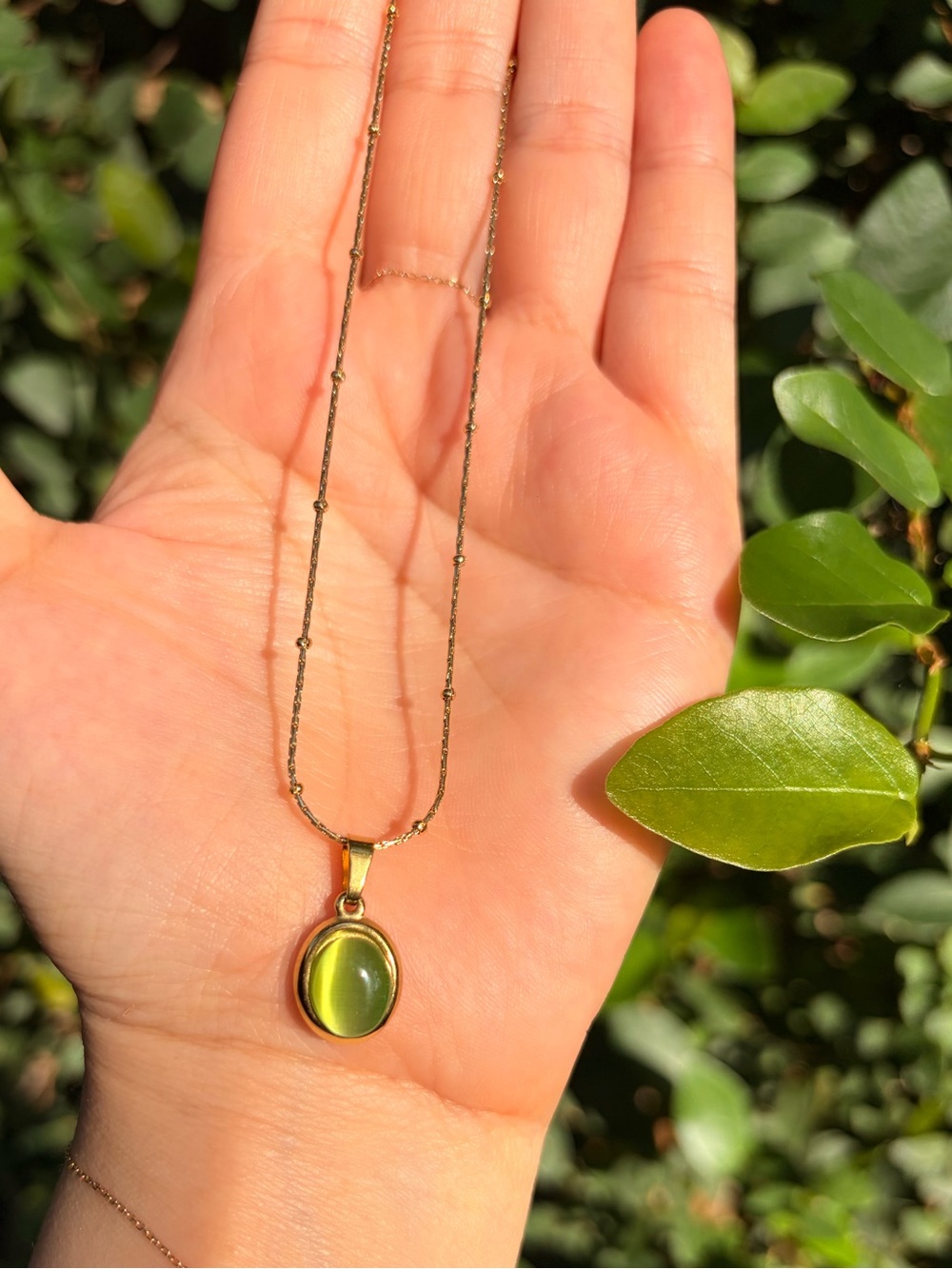 New Necklace 18K Gold Necklace Stainless Steel Opal Oval Pendant Necklace - Picture 6 of 8